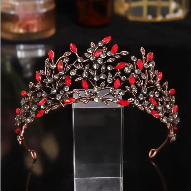 Baroque Vintage Black red Crystal Pearls Bridal Tiaras Crown Rhinestone Pageant Diadem Veil Tiara Wedding Hair Accessories