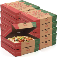 Boîtes à pizza personnalisées en gros, impression personnalisée, papier couché brillant, recyclable, avec poignée, impression de logo, conteneur alimentaire à emporter