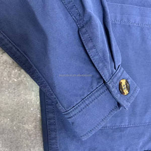 Giacca da lavoro <span class=keywords><strong>blu</strong></span> da <span class=keywords><strong>uomo</strong></span> Squirorkop personalizzata, giacca da lavoro lavata Vintage in stile francese leggero, <span class=keywords><strong>cappotto</strong></span> da lavoro in tela e saia - Product Image 3