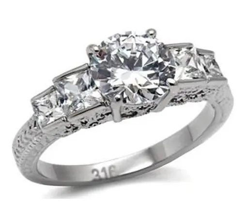 Diamond Jewelry Wholesale Brilliant Princess Cut CZ Stainless Steel Women's Wedding Engagement Ring