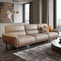 Ensemble Canapé Sectionnel Modulaire en Cuir Véritable de Style Italien avec Pieds en Acier Inoxydable, Design Moderne, Rembourrage Éponge, Fauteuil-Lit Simple pour Petits Espaces