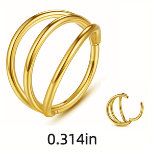 Anillo de Nariz Triple <span class=keywords><strong>Aro</strong></span> de Acero Quirúrgico 316L, Piercing de Concha, Daith, Hélix, Rook, Tragus, Joyería para <span class=keywords><strong>Labio</strong></span> y Oreja para Mujeres y Hombres - Product Image 6