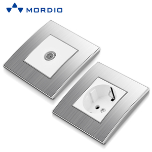 Enchufe de interruptor de pared europeo Acrílico/vidrio Redondo 2P Enchufe francés y botón pulsador luminoso - Product Image 3