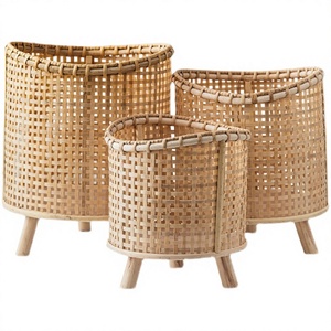 Woven <b>Bamboo</b> Flower <b>Pot</b> Set of 3 Round <b>Planters</b> Decorative Floor <b>Planter</b> Basket for Indoor Balcony Garden - Product Image 4