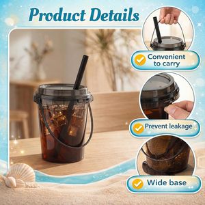 Vasos de Plástico PP Reutilizables con Tapas y Pajitas, Vasos Desechables Transparentes de Plástico para Bebidas con Asas - Product Image 3