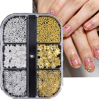 6 grilles de breloques pour nail art en alliage métallique 3D, motif fleur à cinq pétales, perles en acier, strass, mélange or et argent, accessoires pour ongles