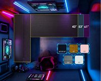 Bureau de jeu RGB pour fabricant OEM, avec plateau en fibre de carbone, structure en acier, éclairage LED, porte-gobelet et support pour casque