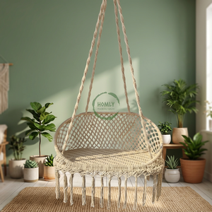 Silla colgante doble hecha a mano de algodón natural, hamaca colgante de diseño personalizado con etiqueta privada - Product Image 3