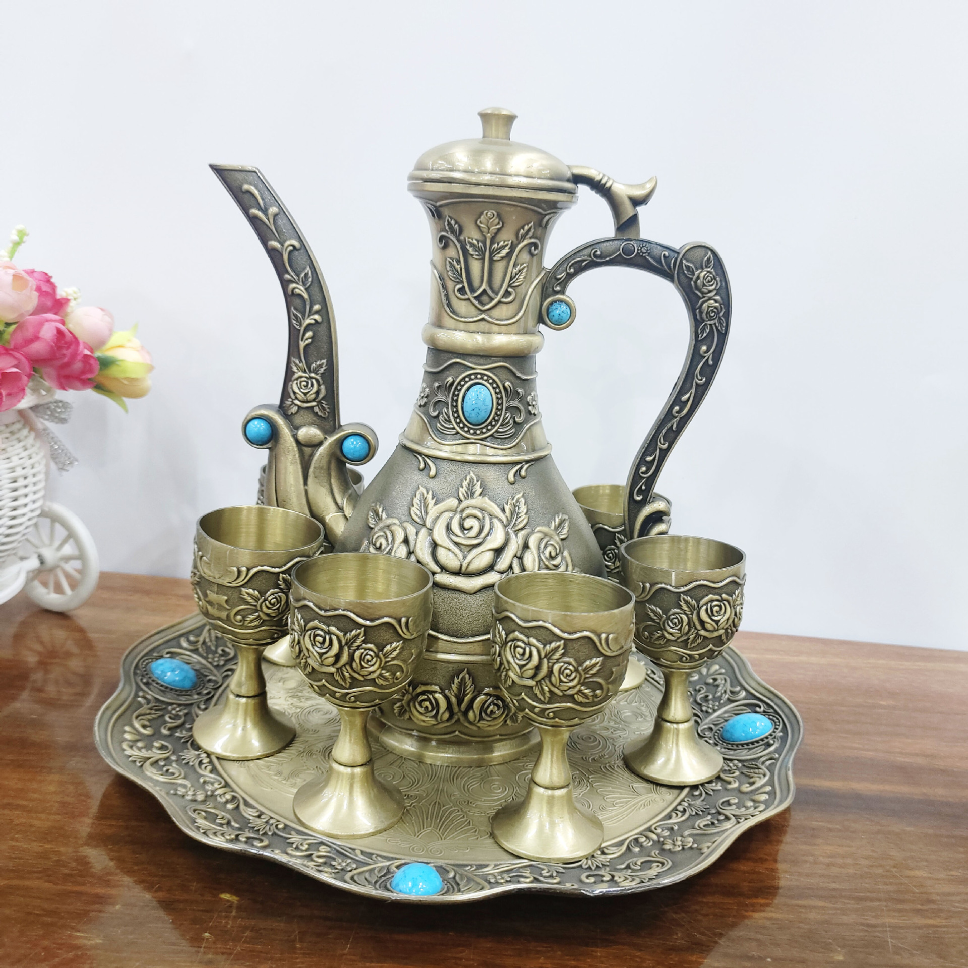 Coffret à vin rosé vert ancien