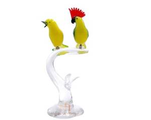Juego de Figuras de Cristal de Pareja de Loros, Decoración Contemporánea para Escritorio, Base Transparente, Pájaros Amarillos con Pico Rojo, para Diwali y Bodas - Product Image 4