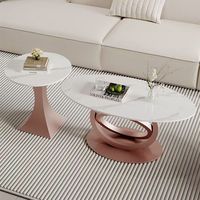 Table basse ovale Runwood Cream Wind Rock Slab pour salon et balcon, petite unité, avec structure métallique moderne, idéale pour les gîtes et les espaces commerciaux