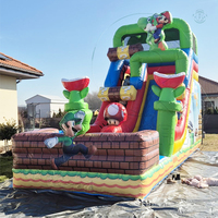 Château Gonflable Commercial d'Extérieur avec Toboggan et Piscine, Grande Capacité, en PVC, Motif Dessin Animé Plombier, avec Souffleur, pour Enfants et Adultes