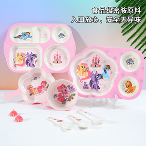 My Little Pony Childrens Melamine Tableware Set Divided Plates Bowls With Spoons For Kids Food Grade Safe Non Toxic - Product Image 1
