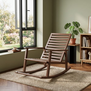 Modern Wooden Rocking Chair Slat Back Design Contemporary Style Multi-Purpose Living Room <b>Bedroom</b> Dining Furniture Cushion <b>Stool</b> - Product Image 4