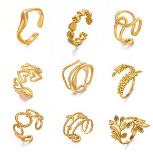 Anillo de calidad para mujer con diseño de hojas irregulares, ajustable, de oro de 18k y acero inoxidable, anillos delicados huecos, joyería sencilla. - Product Image 5