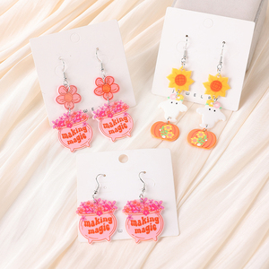 1 par de pendientes de gota de abalorios de maceta mágica de Halloween, joyería de calabaza fantasma de girasol acrílico para mujer y niña, regalos de cumpleaños de vacaciones - Product Image 1