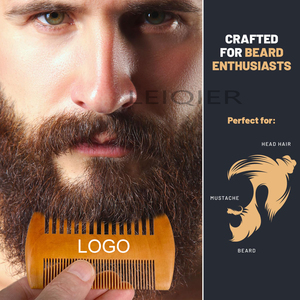 Peigne à barbe artisanal en bois de hêtre massif avec logo personnalisé pour hommes, double action, dents fines et grossières, écologique et adapté aux voyages - Product Image 4