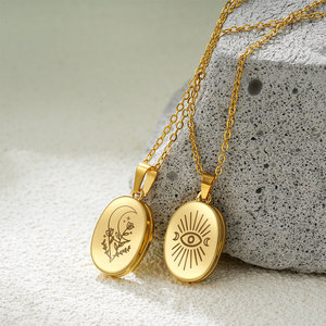 Custom wholesale 316L Stainless Steel 14k 18k Gold Plated Eye Picture Photo Pendant Locket <b>Necklace</b> <b>for</b> Women <b>Men</b> - Product Image 1