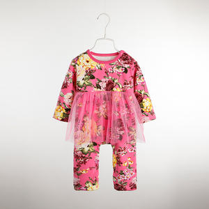 Wholesale Baby Clothing Long Sleeve Toddler Baby <b>Girl</b> Floral Romper With Lace <b>Tutu</b> <b>Skirt</b> - Product Image 3