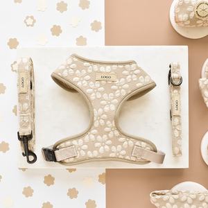 Aksesori hewan peliharaan kain Jacquard pola bunga cetakan hati bordir perros maskara mewah kerah hewan peliharaan tali anjing dan tali - Product Image 4