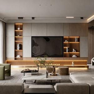 Mueble de TV Flotante de Madera Simple Personalizado BALOM con Sistema de Estantes de Pared con Iluminación LED, Mueble de TV para Dormitorio y Sala de Estar - Product Image 1