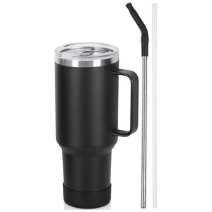 Gobelet isotherme portable en acier inoxydable 304 avec poignée, grande capacité, pour voiture et bureau, 40 oz, avec paille - Product Image 4
