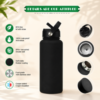 Bouteille d'eau isotherme en acier inoxydable écologique 1000 ml sans BPA avec logo personnalisé et paille, isolation thermique 12-24 heures