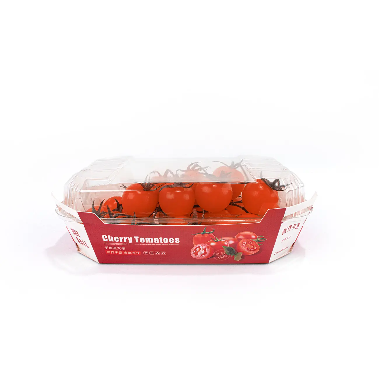 Toptan özel baskılı karton meyve Berry ambalaj kağıdı sepetleri tepsi plastik kapaklı