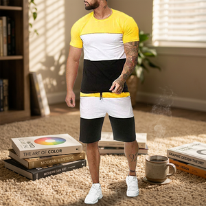 EDOOR WEARS Outdoor Winter Casual Men's <b>Polyester</b>/Cotton Solid <b>T</b>-<b>Shirts</b> Shorts Sets Custom Made Gym Fitness Workout Twin Set - Product Image 1