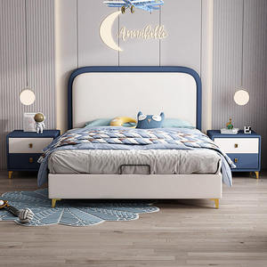 Hiện Đại Nền Tảng Giường Với Cong Đầu Giường Trẻ Em Của PU Da Mềm Gỗ Trẻ Em Khung Giường Da Tổng Hợp Bọc Giường - Product Image 4