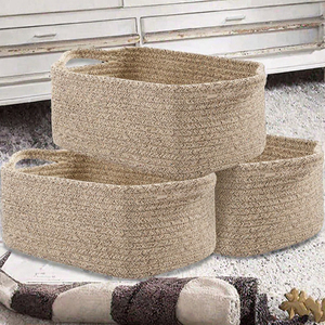 <b>Rectangular</b> Woven 100% Cotton Eco-Friendly Fabric Multifunctional Decorative <b>Basket</b> Handle for Home Storage Gift Set - Product Image 3