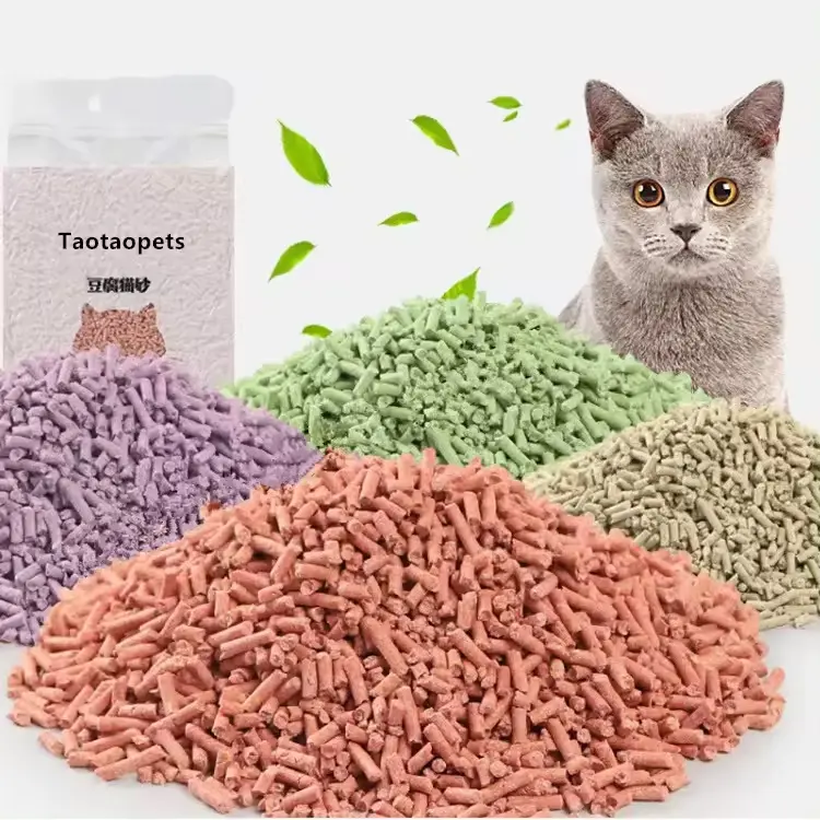 Fábrica de alta absorción de agua desodorización absorción de olores arena para gatos Tofu 6L planta degradable arena para gatos sabores arena para gatos