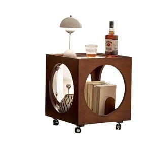 Mesa de centro de madera, estilo creativo y novedoso, mesa de centro cuadrada, madera maciza, móvil, con estante para libros y floreros - Product Image 5