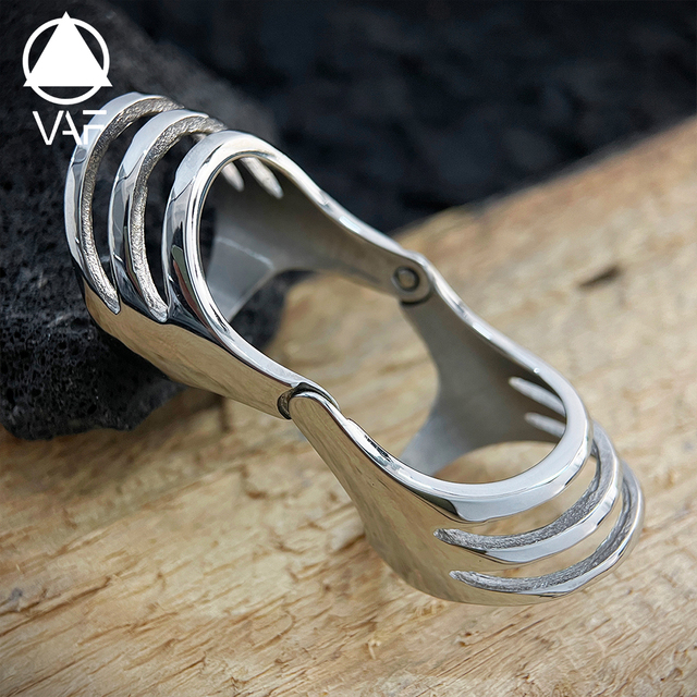 VAF COOL Cyberpunk Hollow Finger Joint Finger Protection Set Ring Stainless Steel Mechanical armor Adjustable