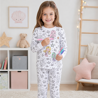 Conjunto de Pijama para Niñas Personalizable con Estampado de Sirena, Manga Larga, Ropa de Dormir Infantil con Marcadores de Tela, OEM ODM