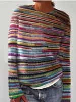 Pull pour femme imprimé en 3D, pull à col rond, haut léger en tricot à manches longues décontracté