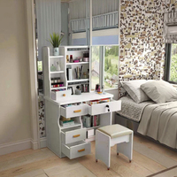 Commode de chambre à coucher moderne européenne personnalisable avec miroir éclairé Table de maquillage en MDF durable avec tiroirs