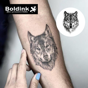 <span class=keywords><strong>Tatuaje</strong></span> semipermanente de tinta Jagua de larga duración (2 semanas), resistente al agua, con diseño de cabeza de <span class=keywords><strong>lobo</strong></span> realista, personalizado por Boldink, para la parte delantera del <span class=keywords><strong>brazo</strong></span>. - Product Image 2