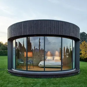 豪华现代不锈钢框架结构智能家居模块化微型圆形房屋