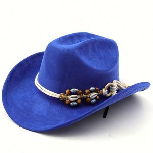 Sombrero Vaquero Occidental de Ante Vegano de Moda, Novedad Otoño-Invierno, con Cuerda de Cuentas de Madera - Product Image 5