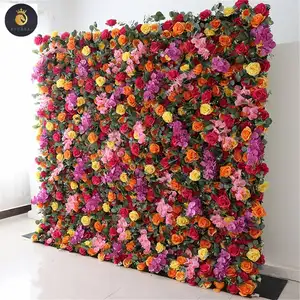 I16 Tecido 3D para pendurar na parede com mini arbustos de flores artificiais Rosa e Phalaenopsis 8 pés x 8 pés