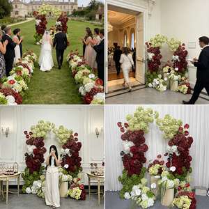 Arco de Flores Portátil Ecológico con Vegetación Tropical y Seda Borgoña para Decoración de Bodas - Product Image 2