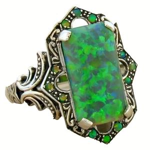 yunnique Green <b>Opal</b> <b>Ring</b> <b>Silver</b> Geometric Shape Prong Setting Wedding Jewelry Women's Fashion <b>Ring</b> - Product Image 2