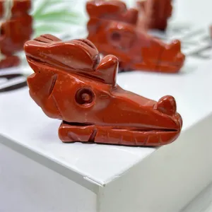 Wholesale Crystal Crafts Sculpture Natural Stone Carving Polishing Red Jasper Dragon Head For Healing Decoration Gift