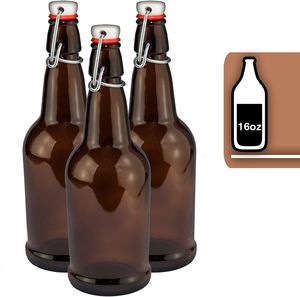 Botellas de Vidrio Ámbar de 16 oz con Tapa Abatible Hermética, para Elaboración Casera - Kombucha, Refresco, <span class=keywords><strong>Coquito</strong></span>, Kefir, Jugo - Product Image 1