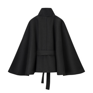 Veste courte en laine mélangée personnalisée pour femmes, col montant, manches évasées, ceinture, taille ajustée, <span class=keywords><strong>manteau</strong></span> sur mesure, veste décontractée ample vintage OEM - Product Image 2