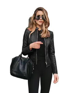 Women Fashion Leather PU Slim Suit Jacket Slim Fit Bomber Jacket Woven Standard Long Sleeve Hot Sale Fall and Winter Autumn