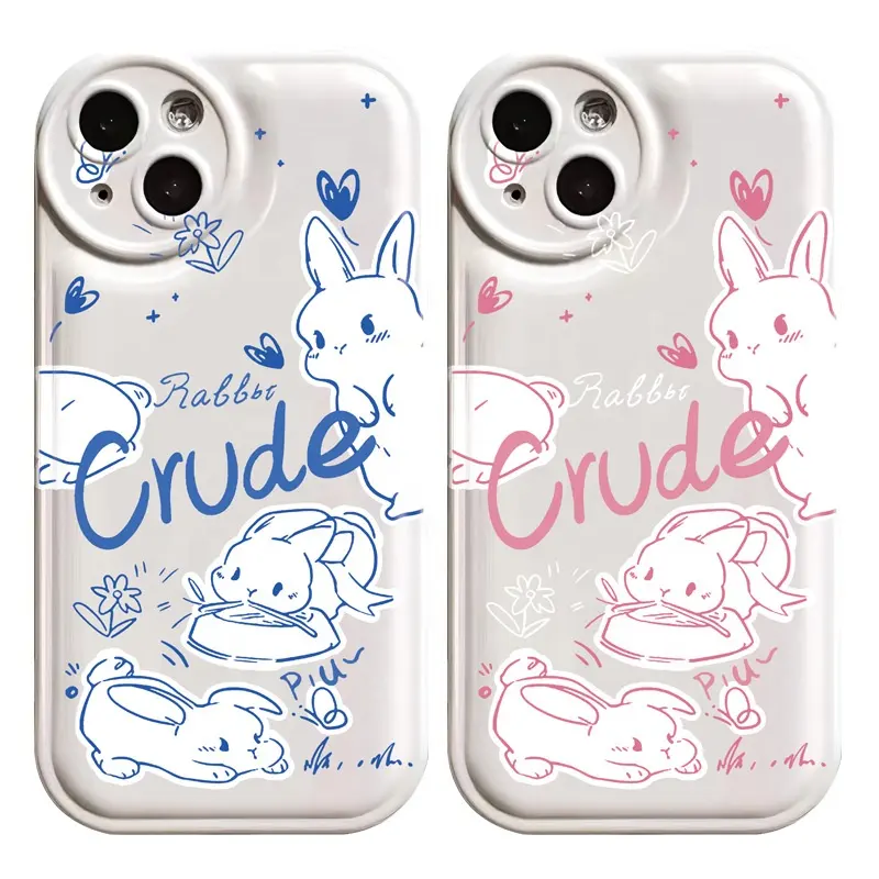 New Cartoon Rabbit Line Drawing Transparent TPU Soft Shell Phone Case For iPhone 7p XS XR 11 12 13 Pro Max