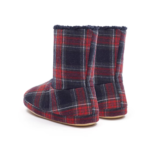 <span class=keywords><strong>Chaussons</strong></span> d'intérieur en coton pour femmes à carreaux ; pantoufles courtes en coton doublées de polaire, chaudes, pour usage intérieur - Product Image 3