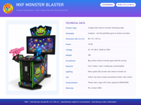 Machine d'arcade de tir pour 2 joueurs, jeu de monstres, dessin animé LED 80x75x150 cm pour centre commercial FEC